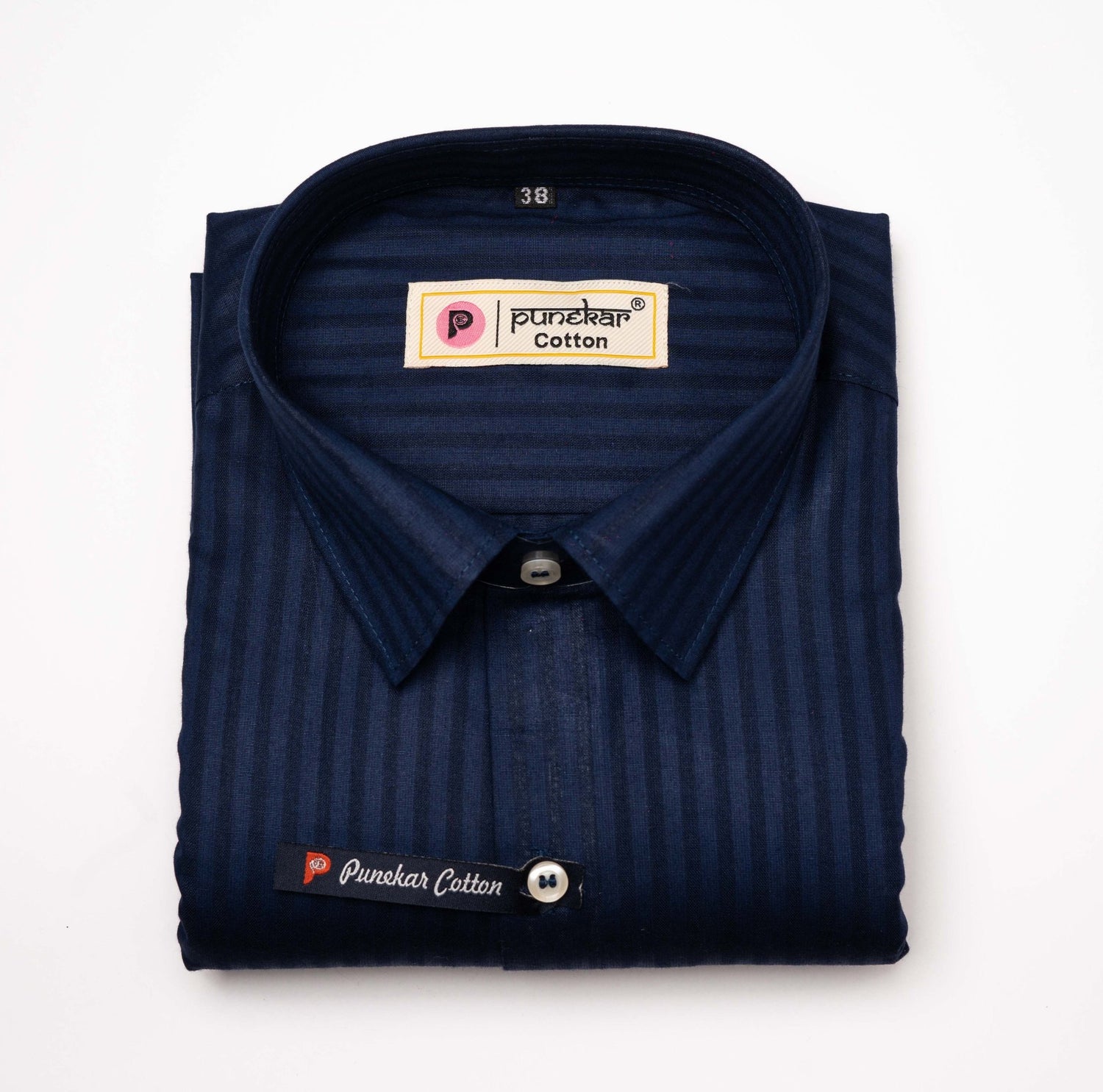 Navy Blue Color vertical Cotton stripe Shirt For Men - Punekar Cotton