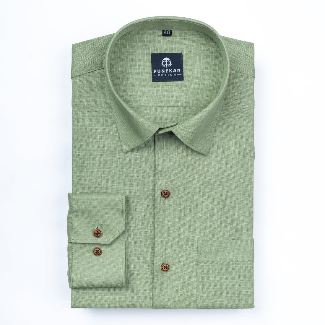 Olive Green Color Linen Formal Shirts For Men - Punekar Cotton