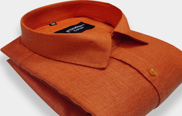 Orange Color Blended Linen Shirt For Men&