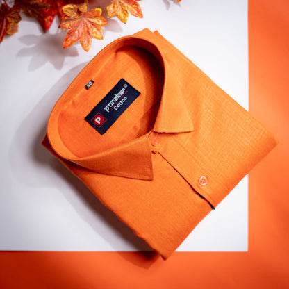 Orange Color Blended Linen Shirt For Men&