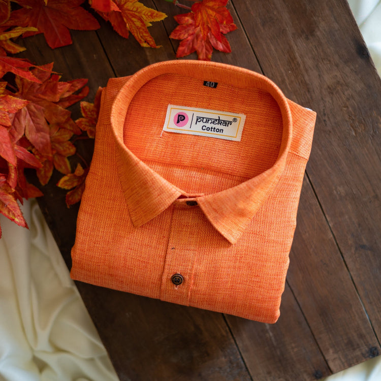 Orange Color Combed Cotton Shirts For Men - Punekar Cotton