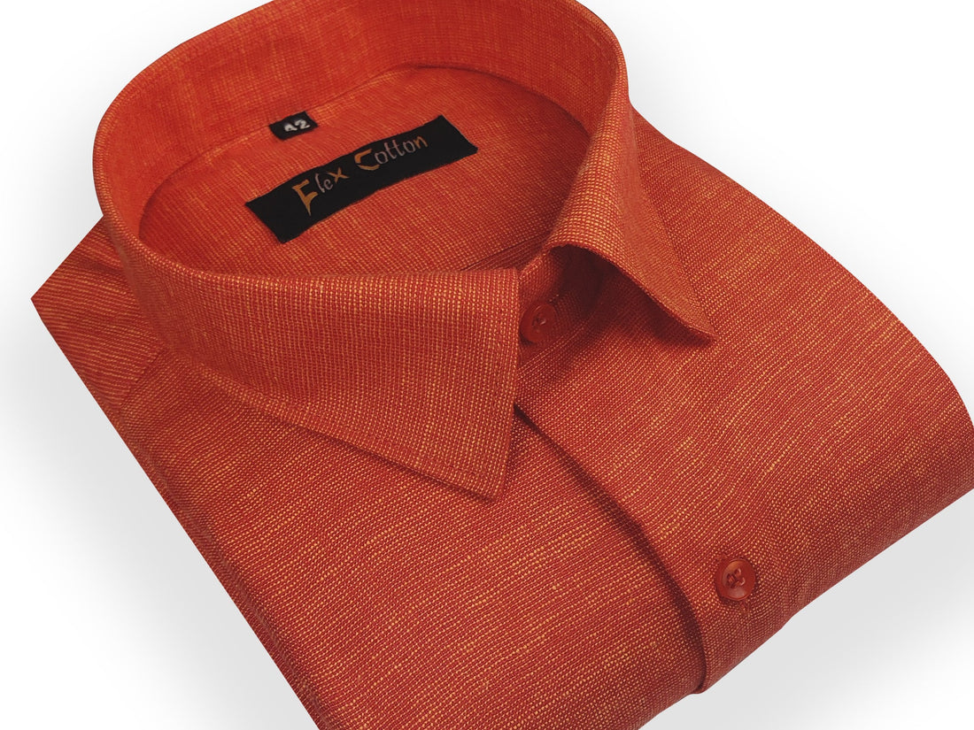 Orange Color Dual Tone Matty Cotton Shirt For Men&