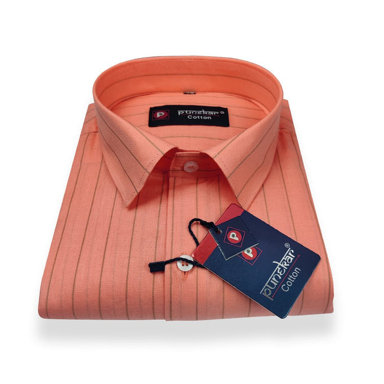 Orange Color Lining Pure Cotton Shirt For Men - Punekar Cotton
