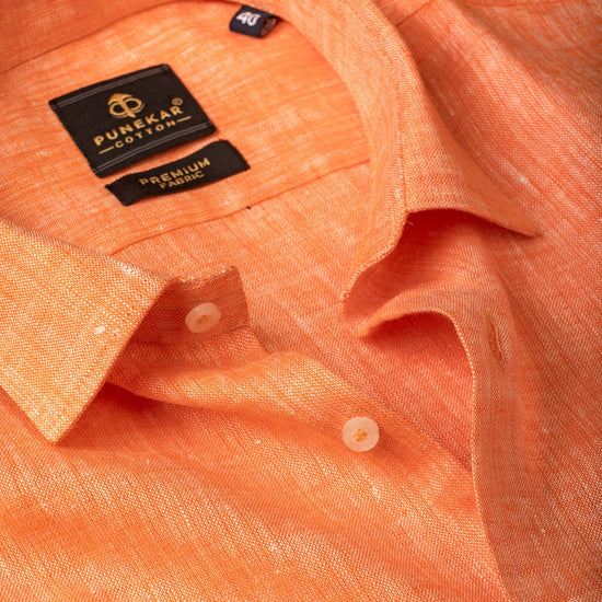 Orange Color Prime Linen Shirt For Men - Punekar Cotton