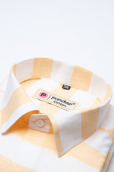 Peach Orange Color Cotton Stripe Shirt For Men - Punekar Cotton