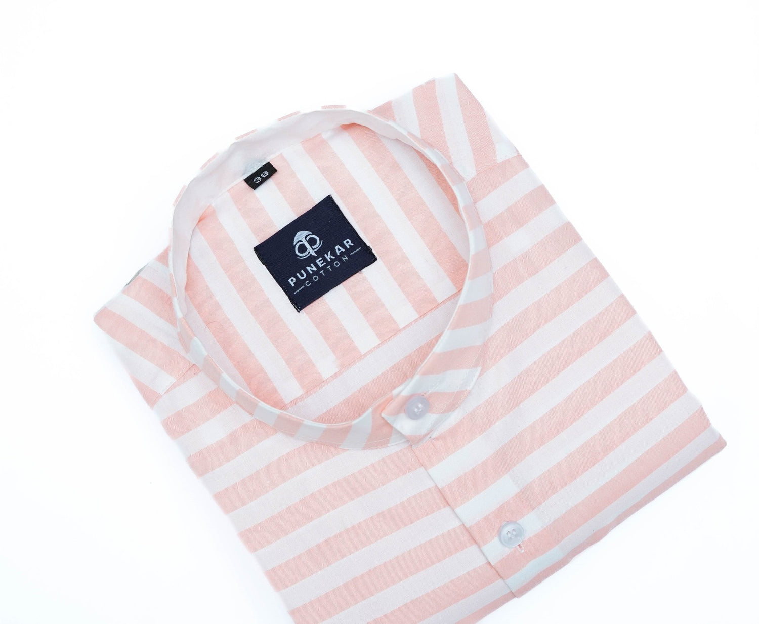 Peach Pink Color Stand Collar Strips Shirts For Men - Punekar Cotton