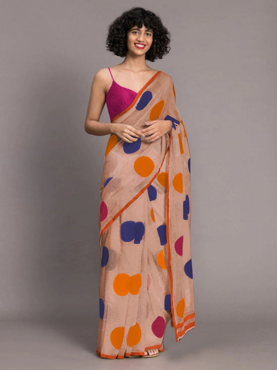 Pink And Orange Color Chenderi Linen Cotton Sarees - Punekar Cotton