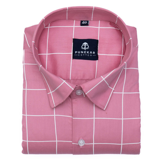 Pink Color Big Checks Cotton Shirts For Men - Punekar Cotton