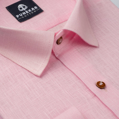 Pink Color Linen Formal Shirts For Men - Punekar Cotton