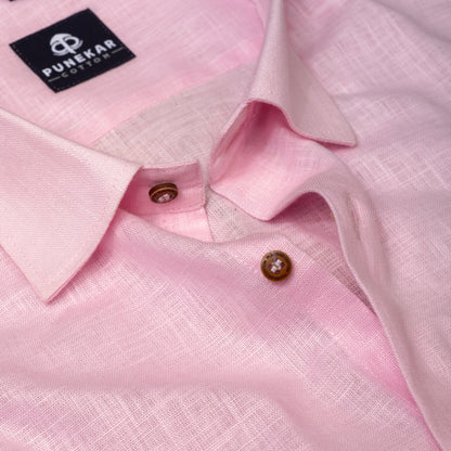 Pink Color Linen Formal Shirts For Men - Punekar Cotton