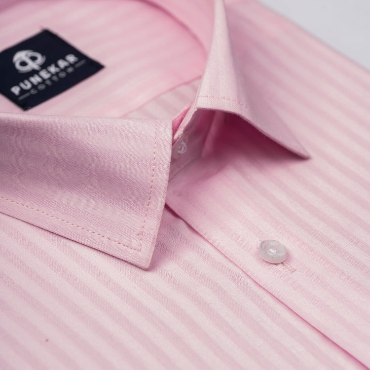 Pink Color vertical Cotton stripe Shirt For Men - Punekar Cotton