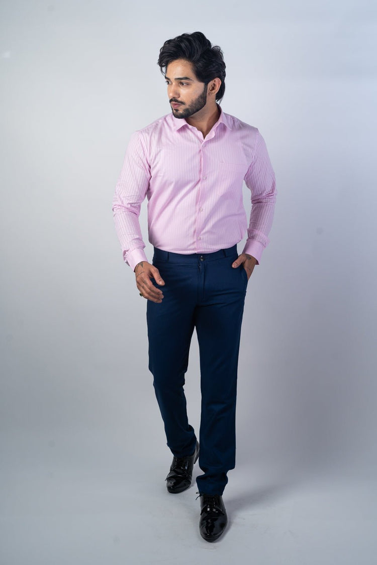 Pink Color vertical Cotton stripe Shirt For Men - Punekar Cotton