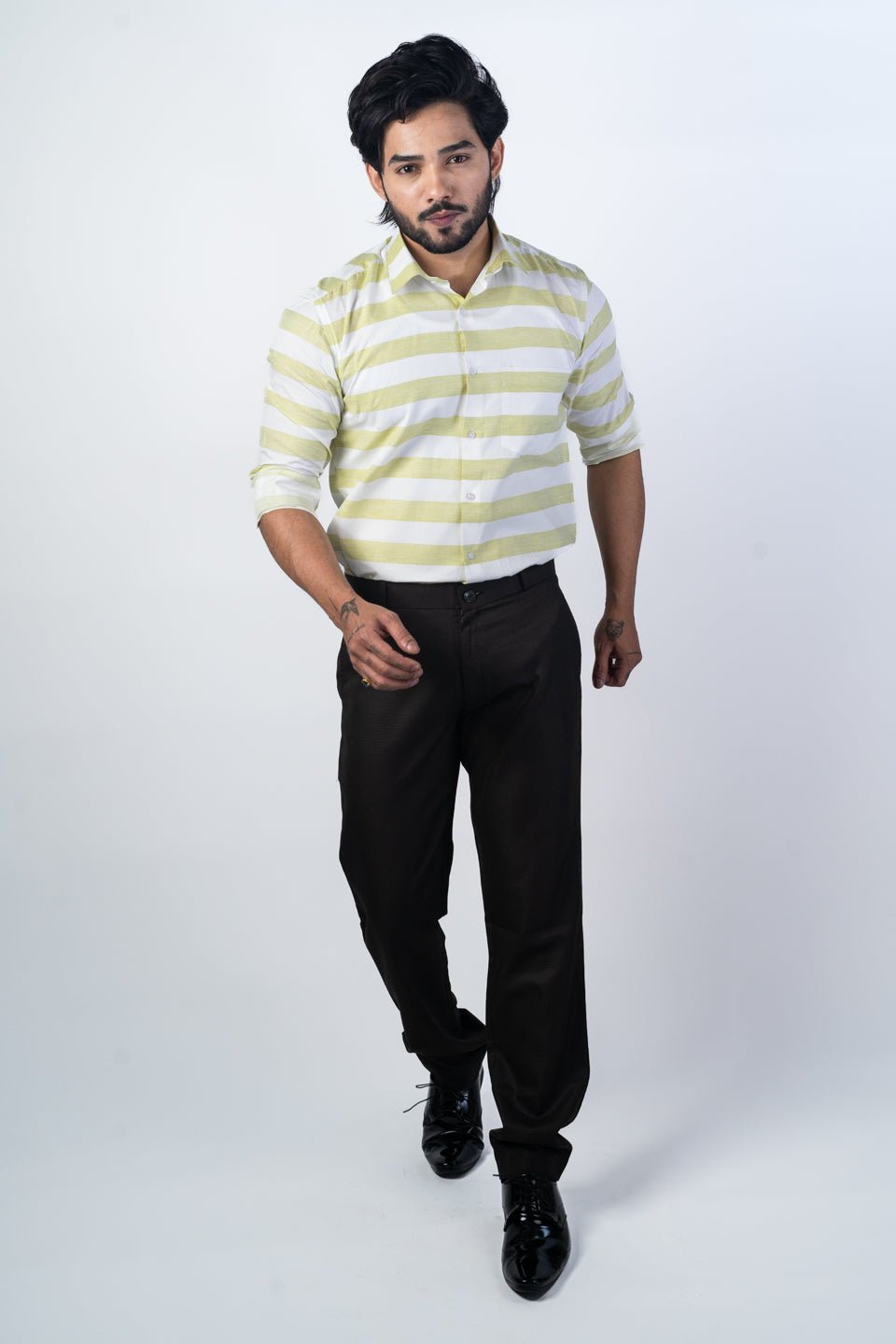 Pista Green Color Cotton Stripe Shirt For Men - Punekar Cotton