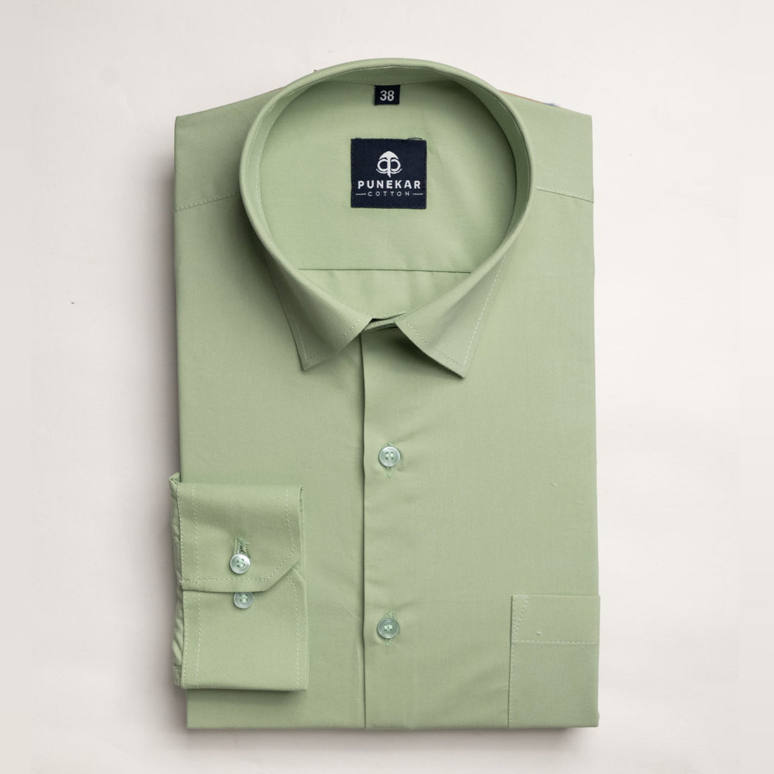 Pista Green Color Lycra Twill Cotton Shirt For Men - Punekar Cotton