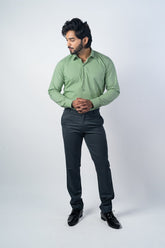Pista Green Color Lycra Twill Cotton Shirt For Men - Punekar Cotton