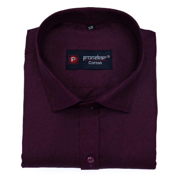 Plum Color Polyester Shirt For Men - Punekar Cotton