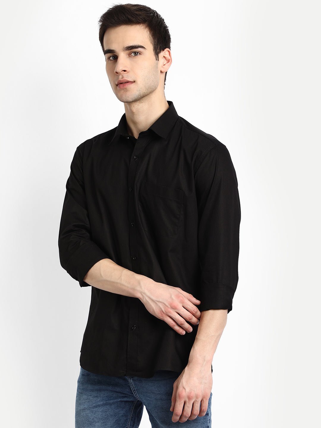 Punekar Cotton Black Color 100% Mercerised Cotton Diagonally Woven Formal Shirt for Men&