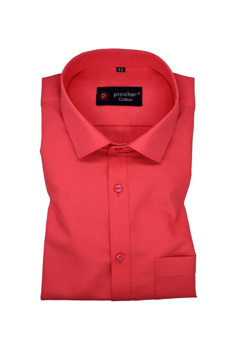 Punekar Cotton Bright Red Rich Cotton Formal Shirt For Men&