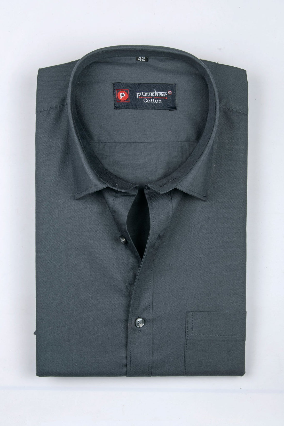 Punekar Cotton Carbon Color 100% Mercerised Cotton Diagonally Woven Formal Shirt for Men&