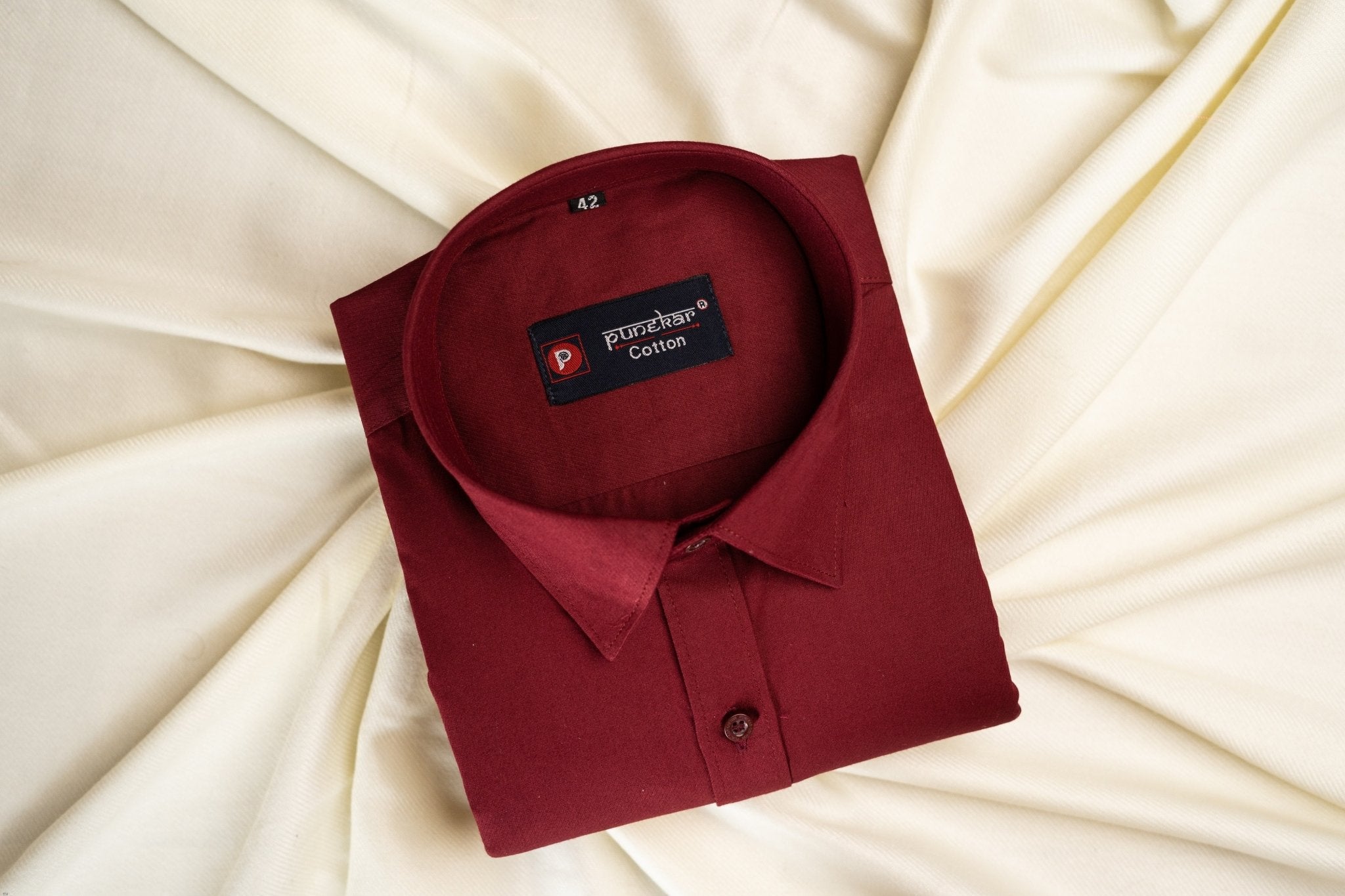Punekar Cotton Cardinal Red Color 100% Mercerised Cotton Diagonally Woven Formal Shirt for Men&