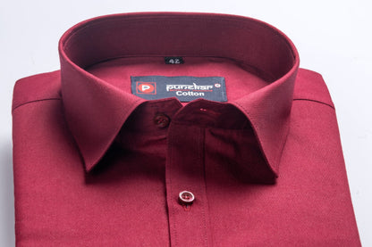 Punekar Cotton Cardinal Red Color 100% Mercerised Cotton Diagonally Woven Formal Shirt for Men&