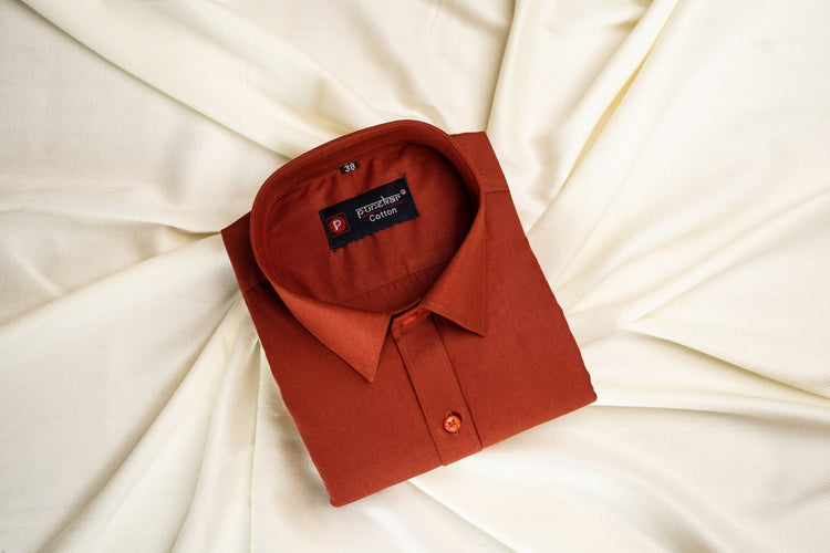 Punekar Cotton Copper Color 100% Mercerised Cotton Diagonally Woven Formal Shirt for Men's. - Punekar Cotton