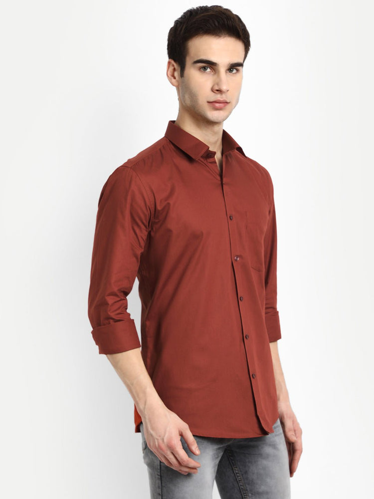 Punekar Cotton Copper Color 100% Mercerised Cotton Diagonally Woven Formal Shirt for Men's. - Punekar Cotton