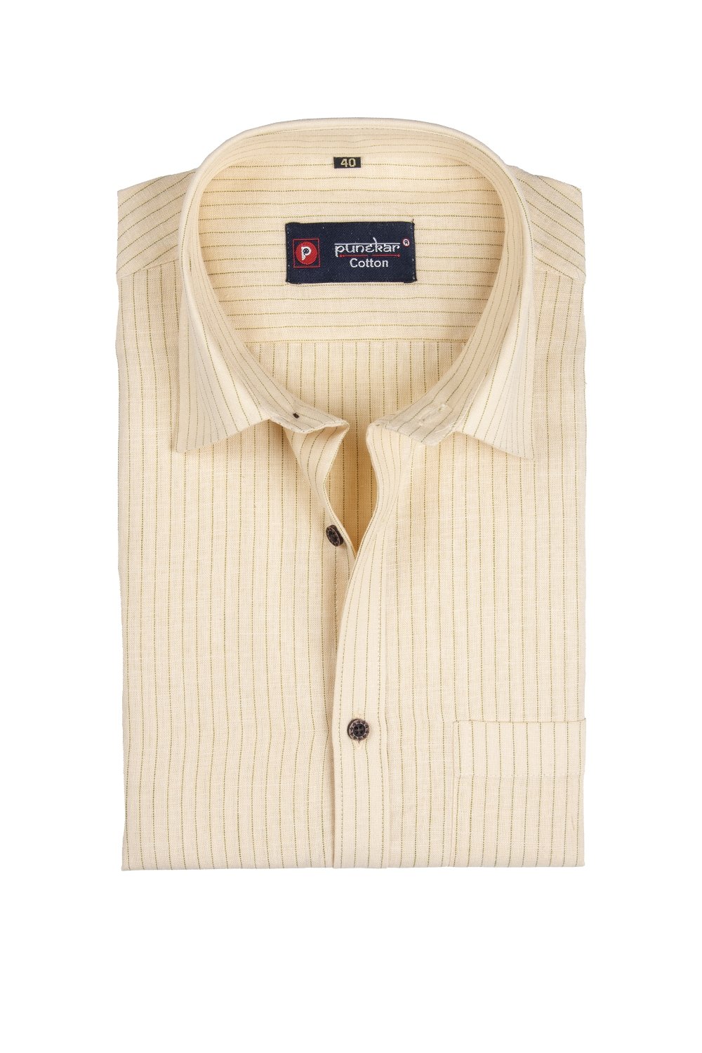 Punekar Cotton Cream Color Linning Criss Cross Woven Cotton Shirt for Men&