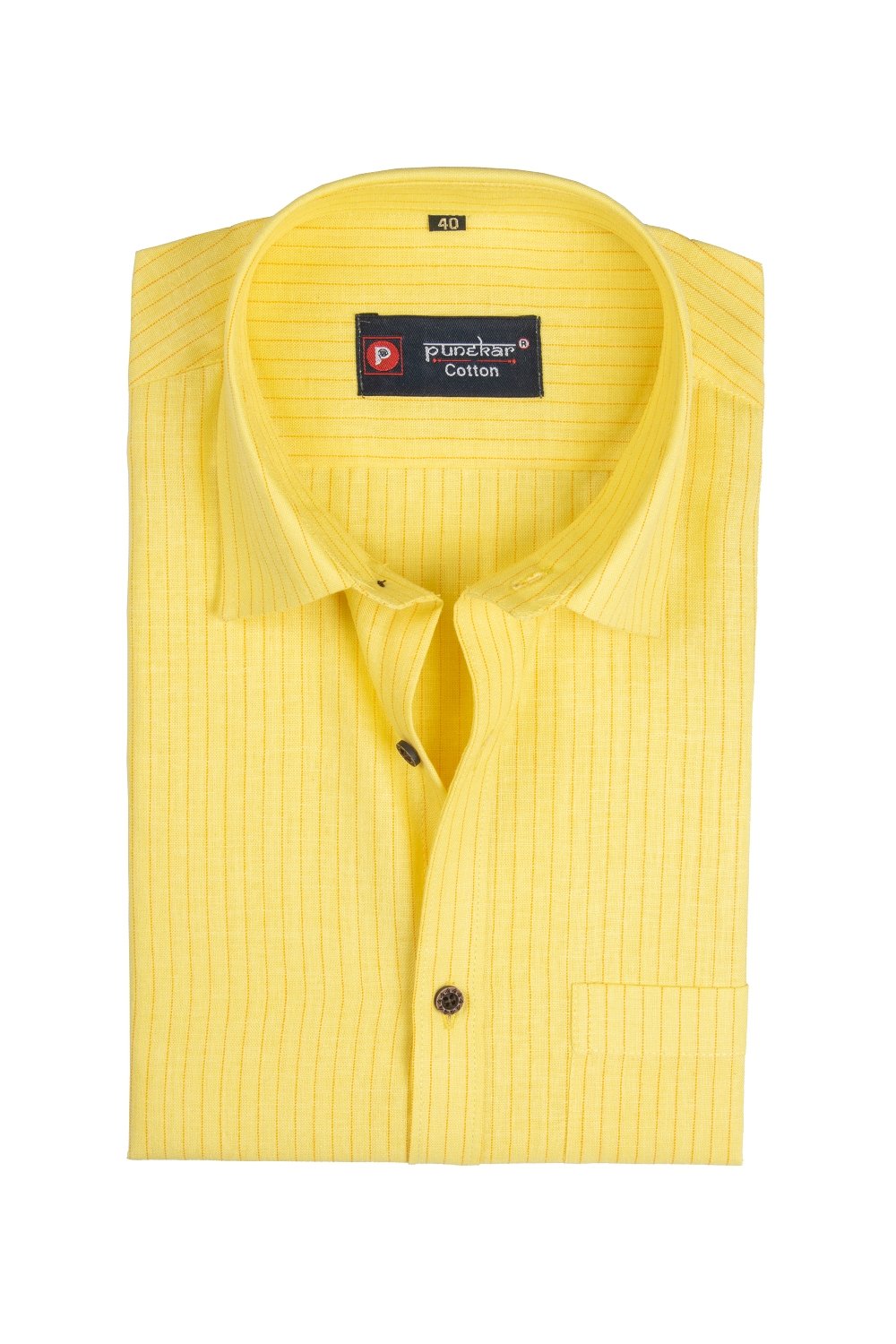 Punekar Cotton Dark Yellow Color Linning Criss Cross Woven Cotton Shirt for Men&