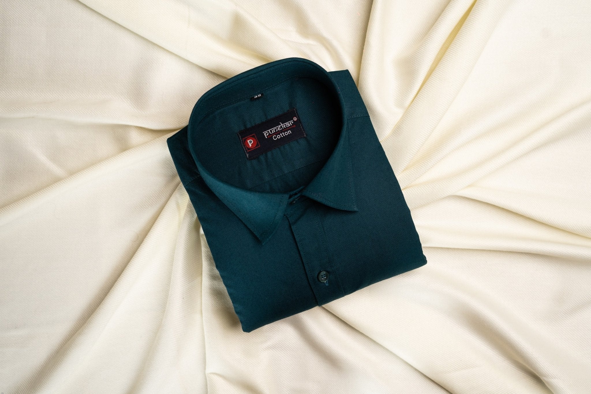 Punekar Cotton Forest Green Color 100% Mercerised Cotton Diagonally Woven Formal Shirt for Men&