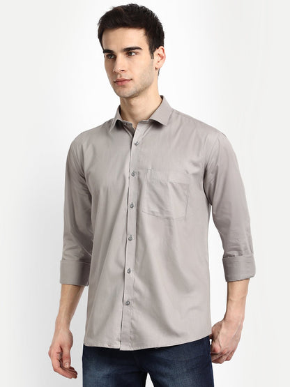Punekar Cotton Gray Color 100% Mercerised Cotton Diagonally Woven Formal Shirt for Men&
