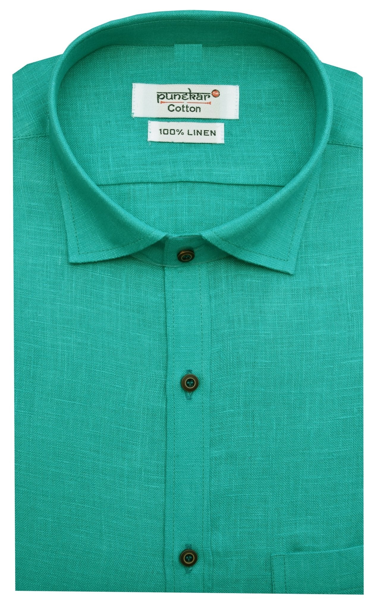 Punekar Cotton Green Color Formal Linen shirts for Men's - Punekar Cotton