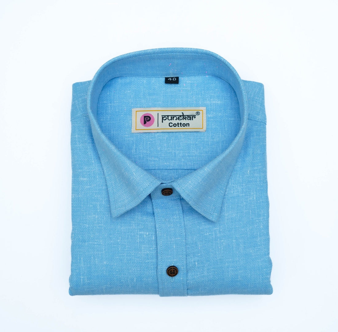 Punekar Cotton Light Blue Color Cotton Linen Formal Shirt for Men&