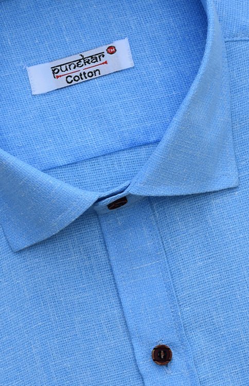 Punekar Cotton Light Blue Color Cotton Linen Formal Shirt for Men&