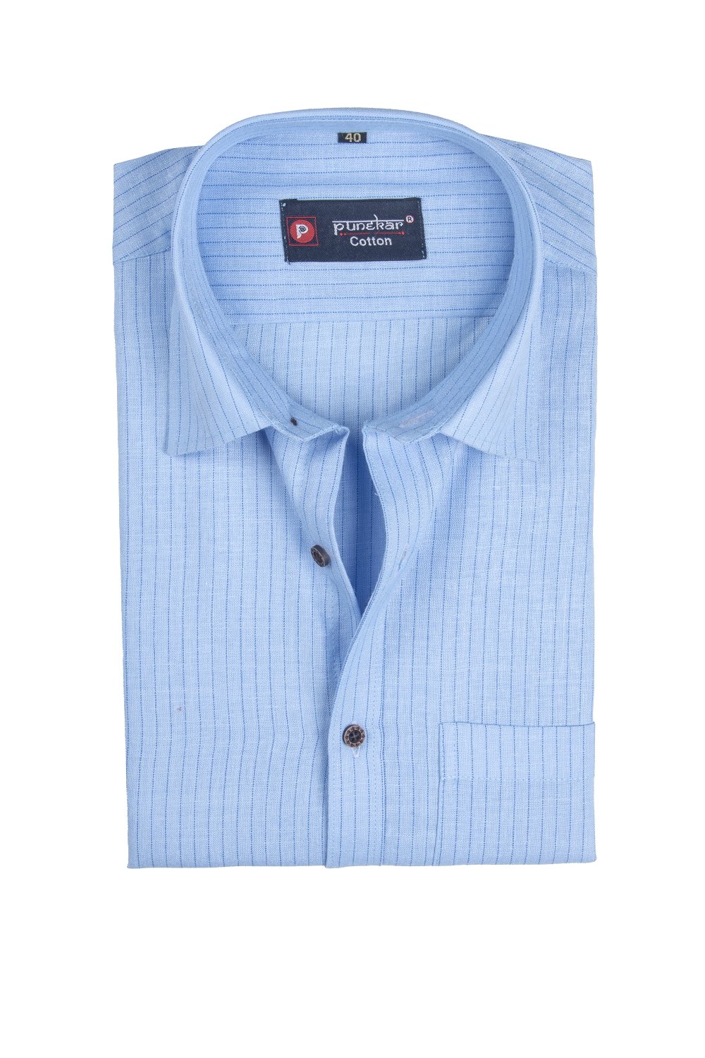 Punekar Cotton Light Blue Color Linning Criss Cross Woven Cotton Shirt for Men's. - Punekar Cotton