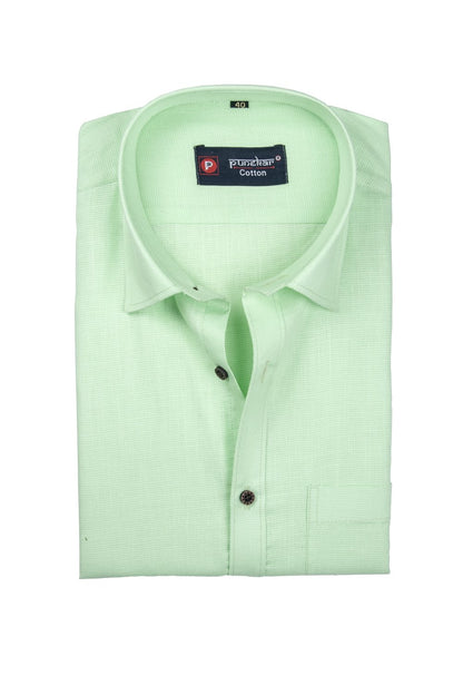 Punekar Cotton Light Green Color Silky Linen Cotton Shirt for Men&