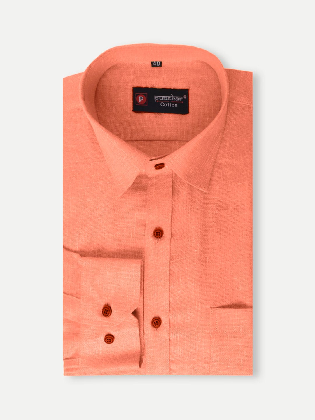 Punekar Cotton Light Orange Color Cotton Linen Formal Shirt for Men's. - Punekar Cotton