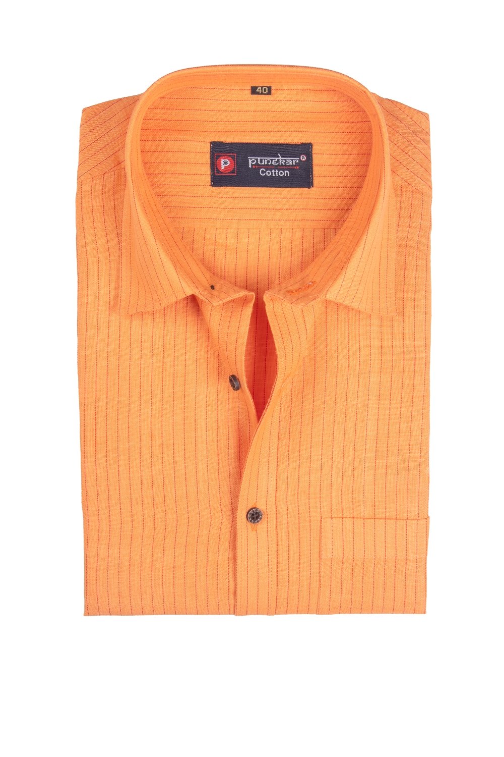 Punekar Cotton Light Orange Color Linning Criss Cross Woven Cotton Shirt for Men&