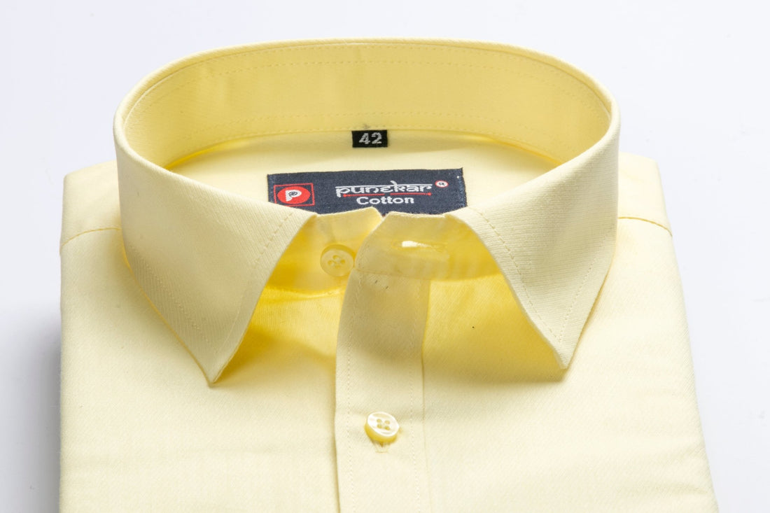 Punekar Cotton Light Yellow Color 100% Mercerised Cotton Diagonally Woven Formal Shirt for Men&