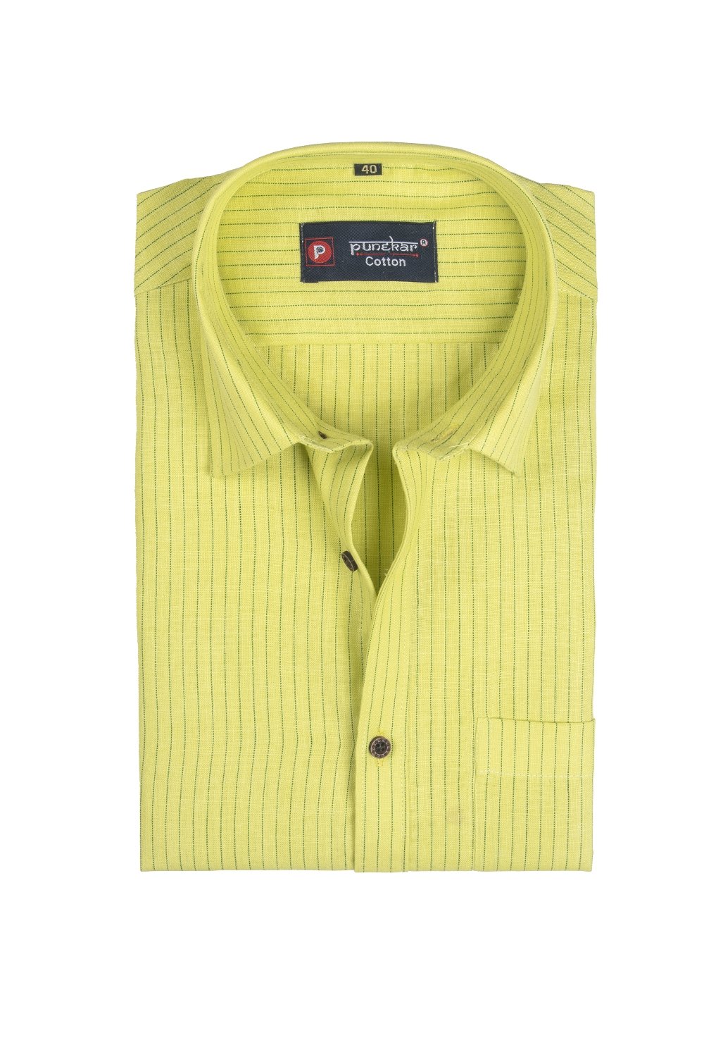Punekar Cotton Light Yellow Color Linning Criss Cross Woven Cotton Shirt for Men&