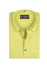 Punekar Cotton Light Yellow Color Linning Criss Cross Woven Cotton Shirt for Men's. - Punekar Cotton