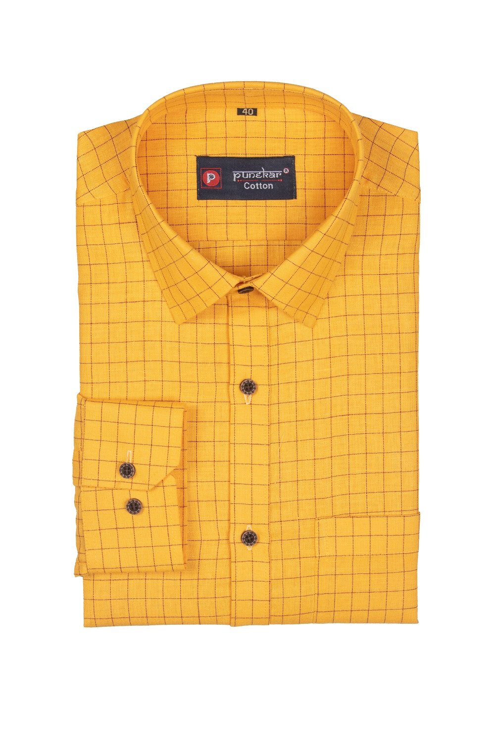 Punekar Cotton Maize Color Check Criss Cross Woven Cotton Shirt for Men&