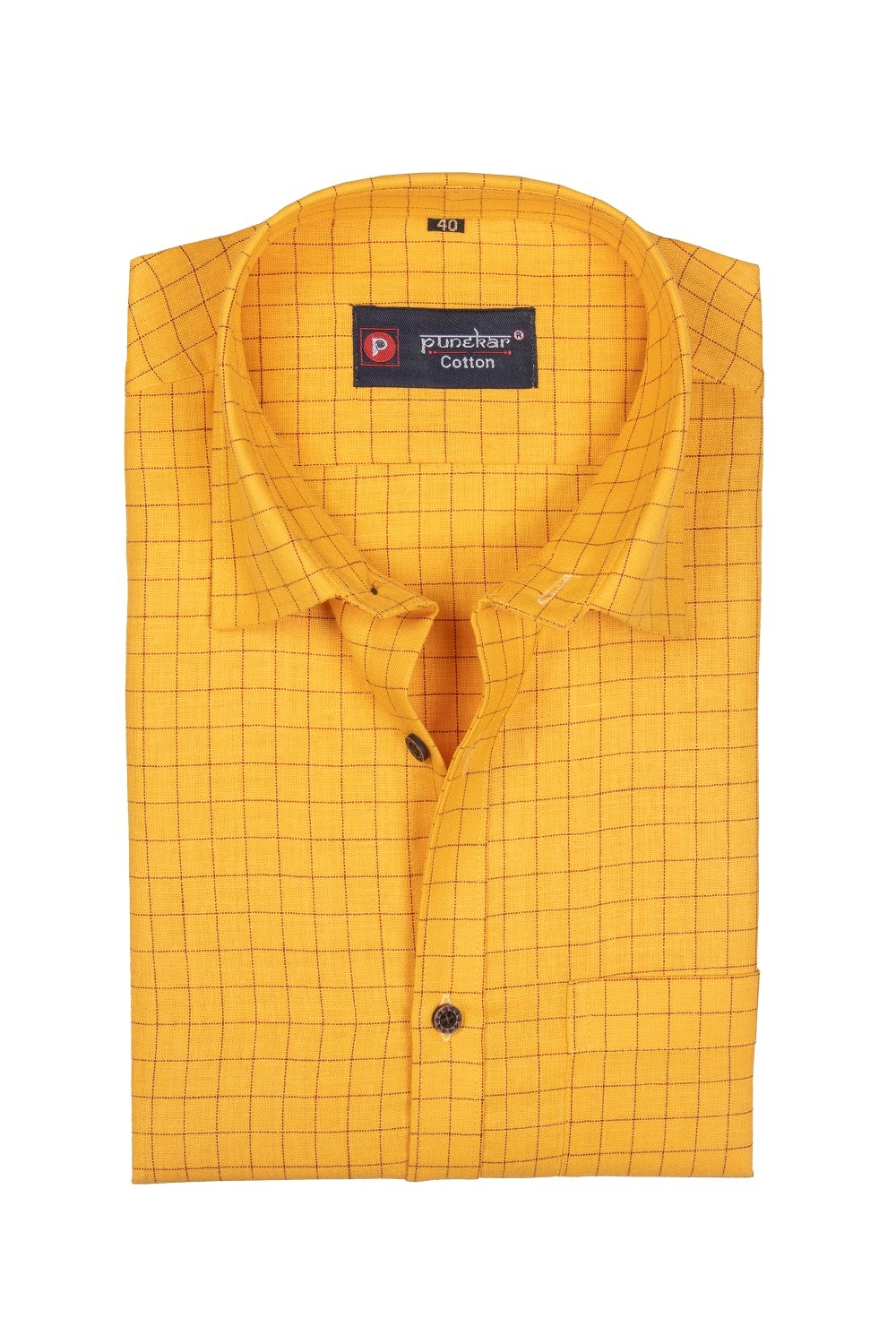 Punekar Cotton Maize Color Check Criss Cross Woven Cotton Shirt for Men&