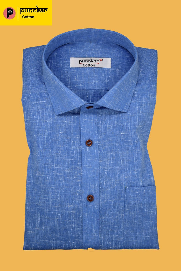 Punekar Cotton Men's Formal Handmade Blue Color Shirt for Men's. - Punekar Cotton