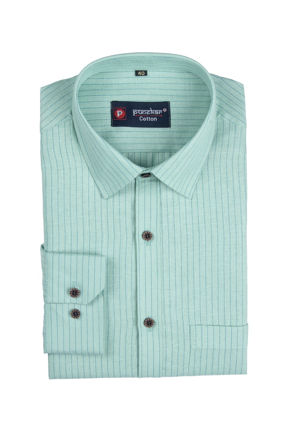 Punekar Cotton Mint Color Linning Criss Cross Woven Cotton Shirt for Men&