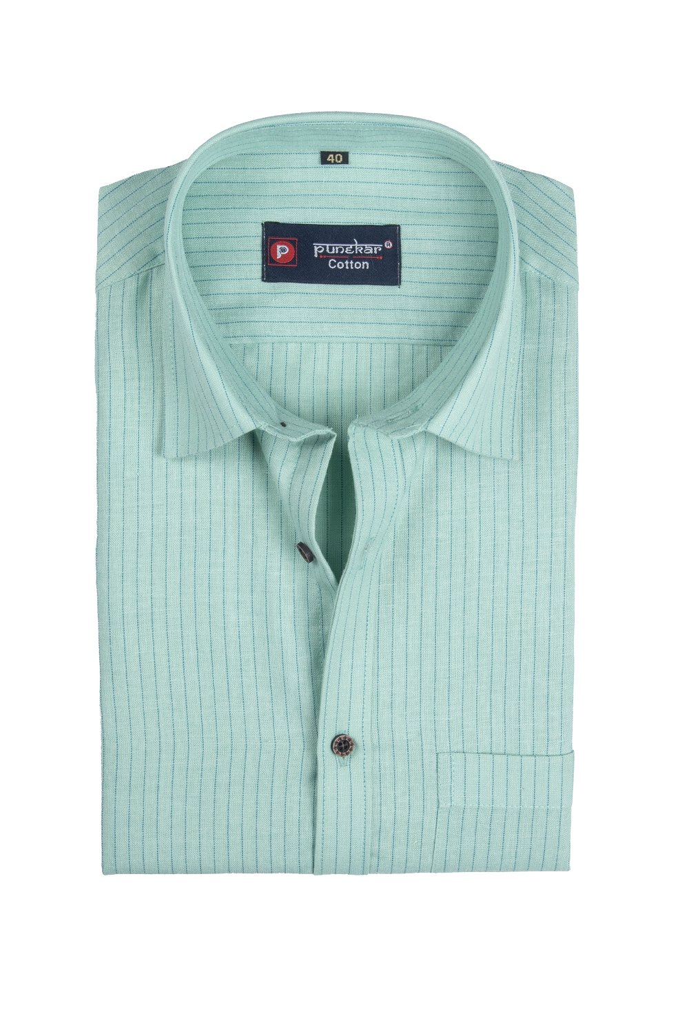 Punekar Cotton Mint Color Linning Criss Cross Woven Cotton Shirt for Men&