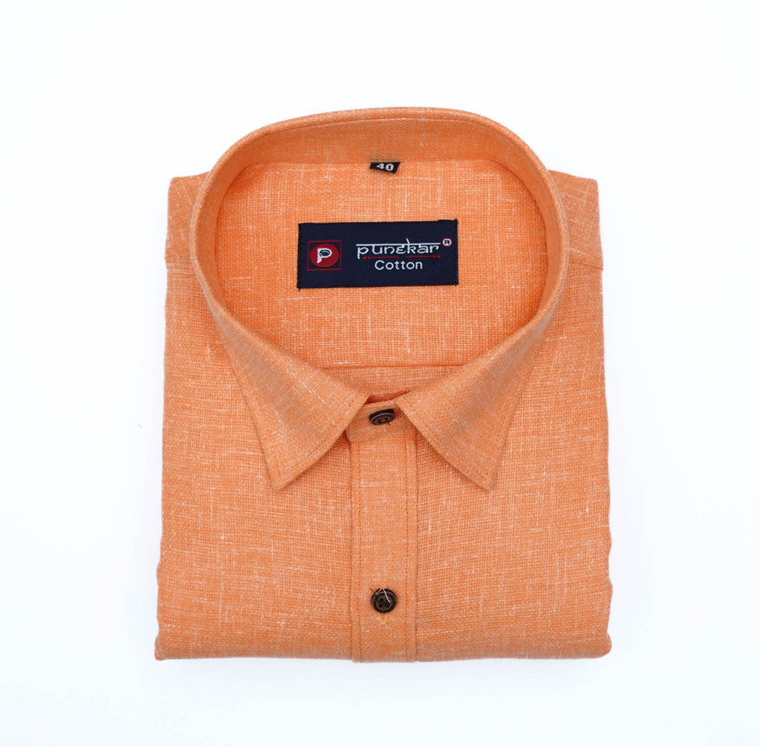 Punekar Cotton Orange Color Cotton Linen Formal Shirt for Men&
