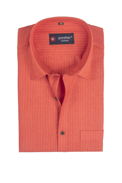 Punekar Cotton Orange Color Linning Criss Cross Woven Cotton Shirt for Men&