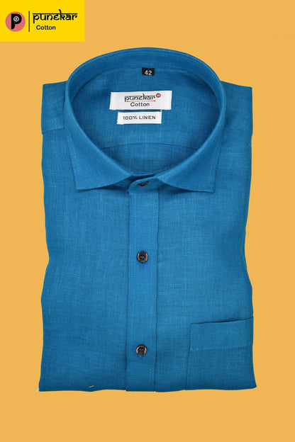 Punekar Cotton Peacock Color Formal Linen shirts for Men&