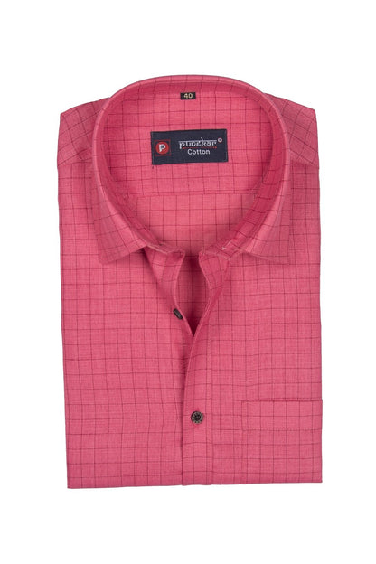 Punekar Cotton Pink Color Check Criss Cross Woven Cotton Shirt for Men&